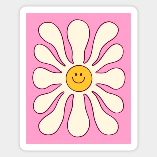 Retro Pink White Daisy Flower 70s Sticker